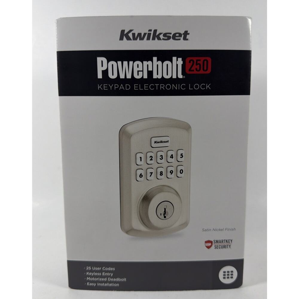 Kwikset Powerbolt 250 Keypad Electronic Lock Satin Nickel Finish- New